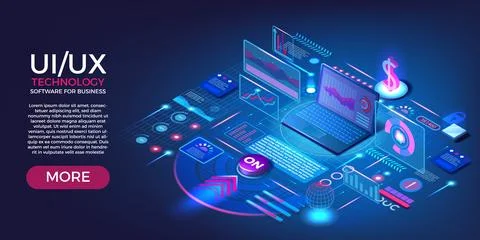 UI technology. Internet website. UX interface. Isometric dashboard. Software for 스톡 일러스트