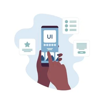 UI, UX and web design concept. Human hand of african american holding smartphone Stock Illustration