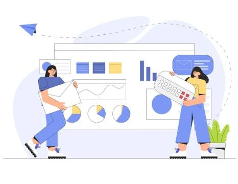 UI UX design concept of creating an application. Happy young smiling woman is Stock Illustration