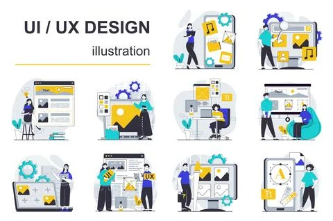 UI UX Design Flat Illustrations Stock Illustration