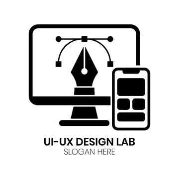 UI UX Design Lab Logo Design with Digital Screen and Stylus Pen Stock Illustration