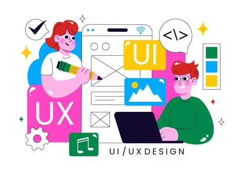 Ui Ux Design Vector Illustration Featuring Application and Software Website.. 스톡 일러스트