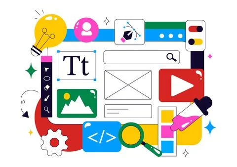 Ui Ux Design Vector Illustration Featuring Application and Software Website.. Illustrazione stock