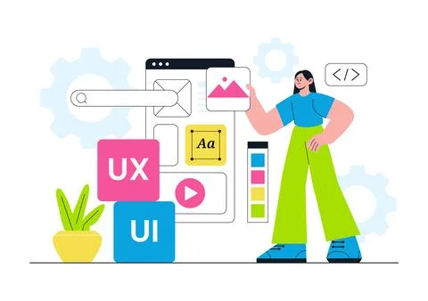 UI UX Design Vector Illustration Featuring User Interface, User Experience,.. Stock Illustration