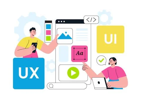 UI UX Design Vector Illustration Featuring User Interface, User Experience,.. Stock Illustration