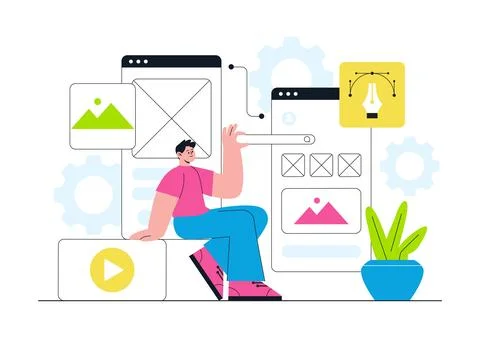 UI UX Design Vector Illustration Featuring User Interface, User Experience,.. Illustrazione stock