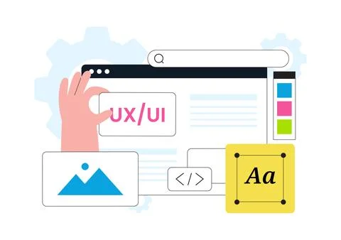 UI UX Design Vector Illustration Featuring User Interface, User Experience,.. Stock Illustration