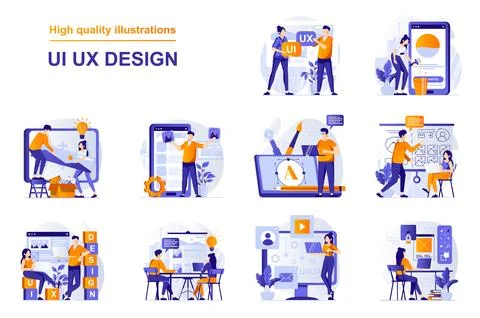UI UX Design Web Illustrations Illustrazione stock