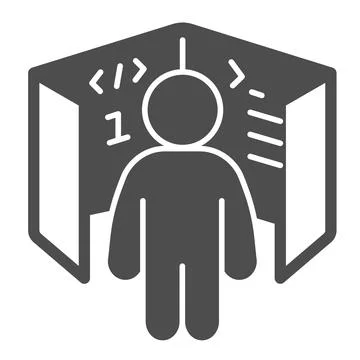 Ui ux designer, cube with code references, board solid icon, it concept, web Stock Illustration