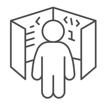 Ui ux designer, cube with code references, board thin line icon, it concept, web Stockillustratie