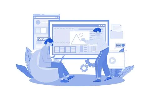 UI UX Designer working on web design Stock Illustration