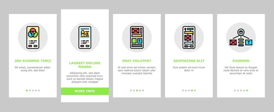 Ui ux develop content research onboarding icons set vector Stock Illustration