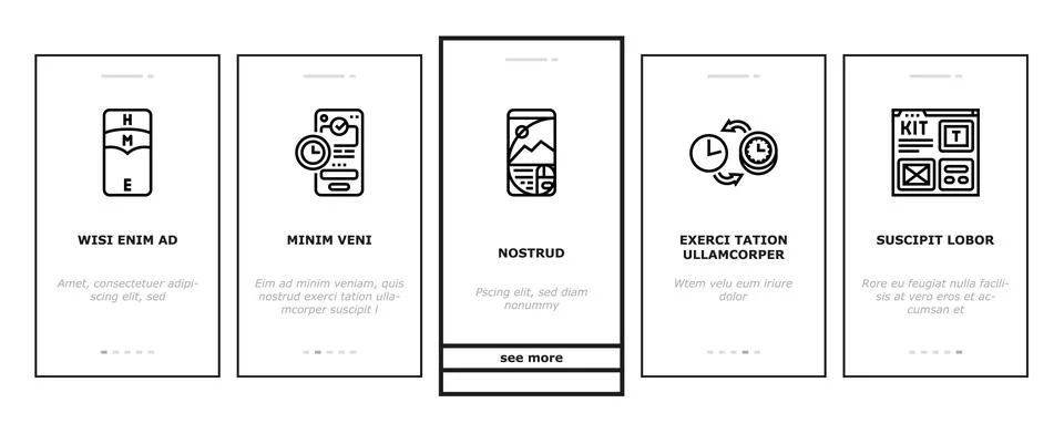 Ui ux develop content research onboarding icons set vector Stock Illustration