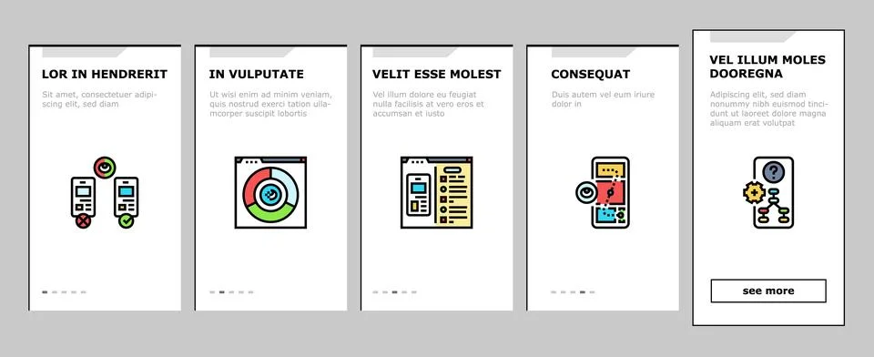 Ui ux develop content research onboarding icons set vector Stock Illustration