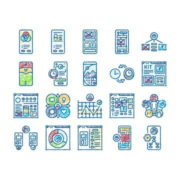 Ui ux develop content research icons hand drawn Stock Illustration