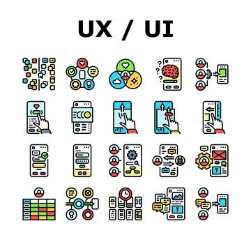 Ui ux digital develop code app icons set vector Illustrazione stock