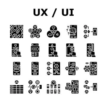 Ui ux digital develop code app icons set vector Stock Illustration