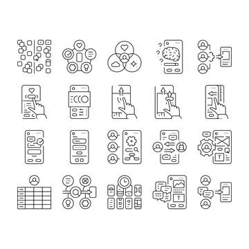 Ui ux digital develop code app icons set vector Stock Illustration