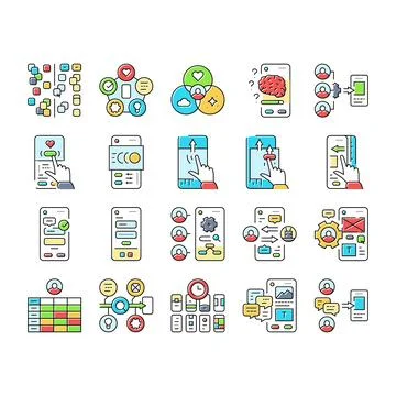 Ui ux digital develop code app icons set vector Illustrazione stock