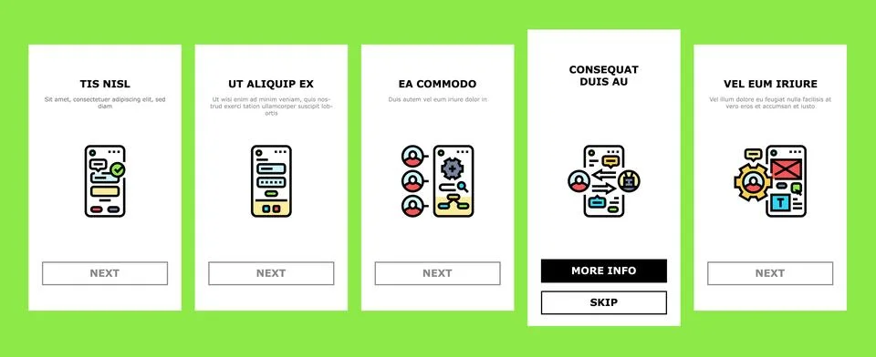 Ui ux digital develop code app onboarding icons set vector 스톡 일러스트