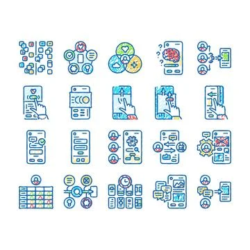 Ui ux digital develop code app icons hand drawn Illustrazione stock