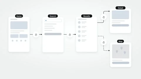 UI UX Flow Prototype Mobile App Wireframe Transition Home to Detail Screen Flow Stock Footage 346163682