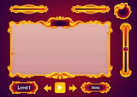 UI UX game menu vector set, royal gold frames with gem, gaming big kit for user Stock Illustration