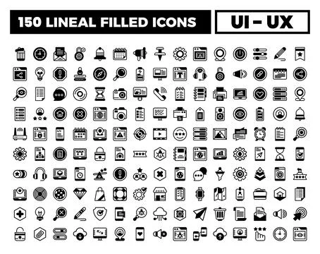 UI UX icons set. user interface icon collection. Lineal Filled icon pack. Illustrazione stock