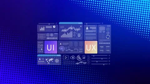 UI UX interface design concept with virtual wireframe. AI technology icons .. Foto stock