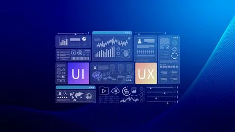 UI UX interface design concept with virtual wireframe. AI technology icons .. 写真素材