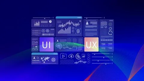 UI UX interface design concept with virtual wireframe. AI technology icons .. Foto stock