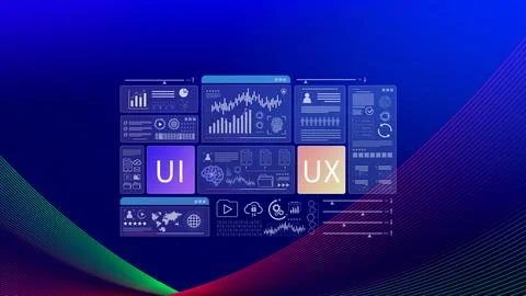 UI UX interface design concept with virtual wireframe. AI technology icons .. Foto stock