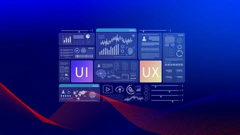 UI UX interface design concept with virtual wireframe. AI technology icons .. Foto stock