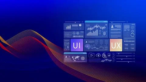 UI UX interface design concept with virtual wireframe. AI technology icons .. 写真素材