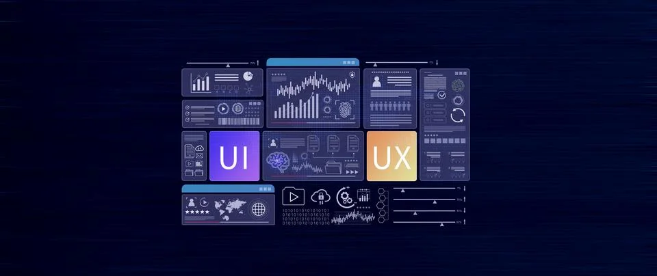 UI UX interface design concept with virtual wireframe. AI technology icons .. 写真素材