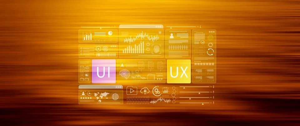 UI UX interface design concept with virtual wireframe. AI technology icons .. Stockfoto's