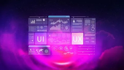 UI UX interface design concept with virtual wireframe. AI technology icons .. Foto stock