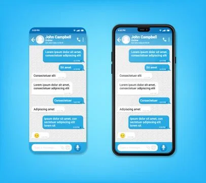 UI UX Phone chat blue interface. Text message mobile phone. Text messaging 스톡 일러스트