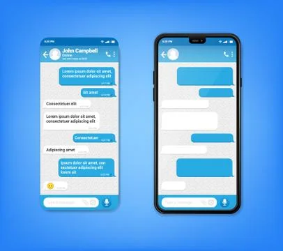 UI UX Phone chat bot blue interface. Text message mobile phone. Text messaging Stock Illustration