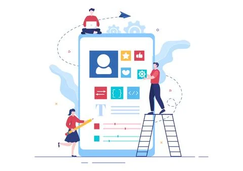 UI &amp; UX Programmer Flat Design Vector Illustration for Business Information a Stock-Illustration