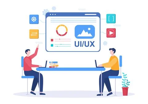 UI &amp; UX Programmer Flat Design Vector Illustration for Business Information a Stock-Illustration