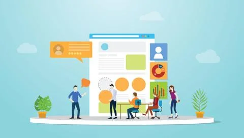 Ui ux user interface and user experience design concept development with team Stock Illustration