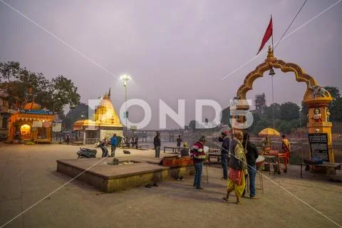 Ujjain, India - December 7, 2017: People attending religious ceremony on hol Stock Photos