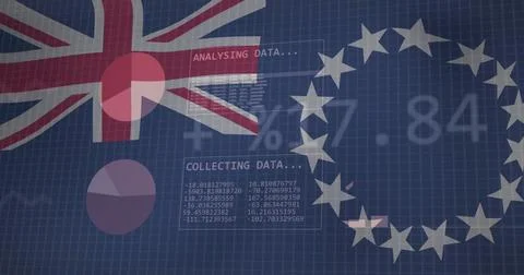 UK and EU flags with binary code and financial data image Stock Photos