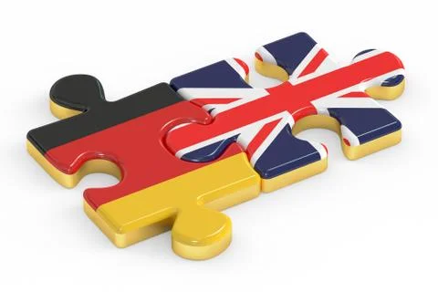 UK and Germany puzzles from flags, relation concept. 3D rendering Stock Illustration