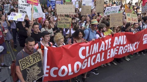 UK August 2019 - Extinction Rebellion climate change protestors block a Stock Footage