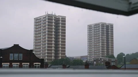 UK Blocks of Flats Rain Skylight Window 動画素材 132631496