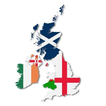 UK British Isles flag map on white background 3d illustration with clipping path Stock Illustration