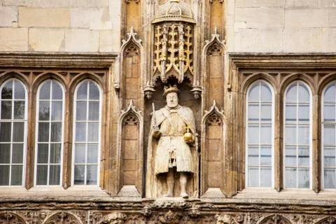 UK, Cambridge - August 2018: Trinity College, King Henry VIII holding a Chair Stock Photos