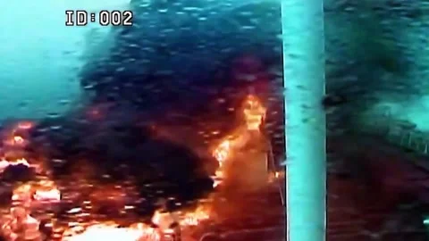 UK: Cargo ship crashes into oil tanker in North Sea triggering explosion Stock Footage 326894052